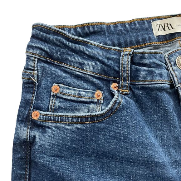 ZARA High Rise Flare Leg Full Length Jean Stretch Medium Wash Size 6 Long - Picture 6 of 7